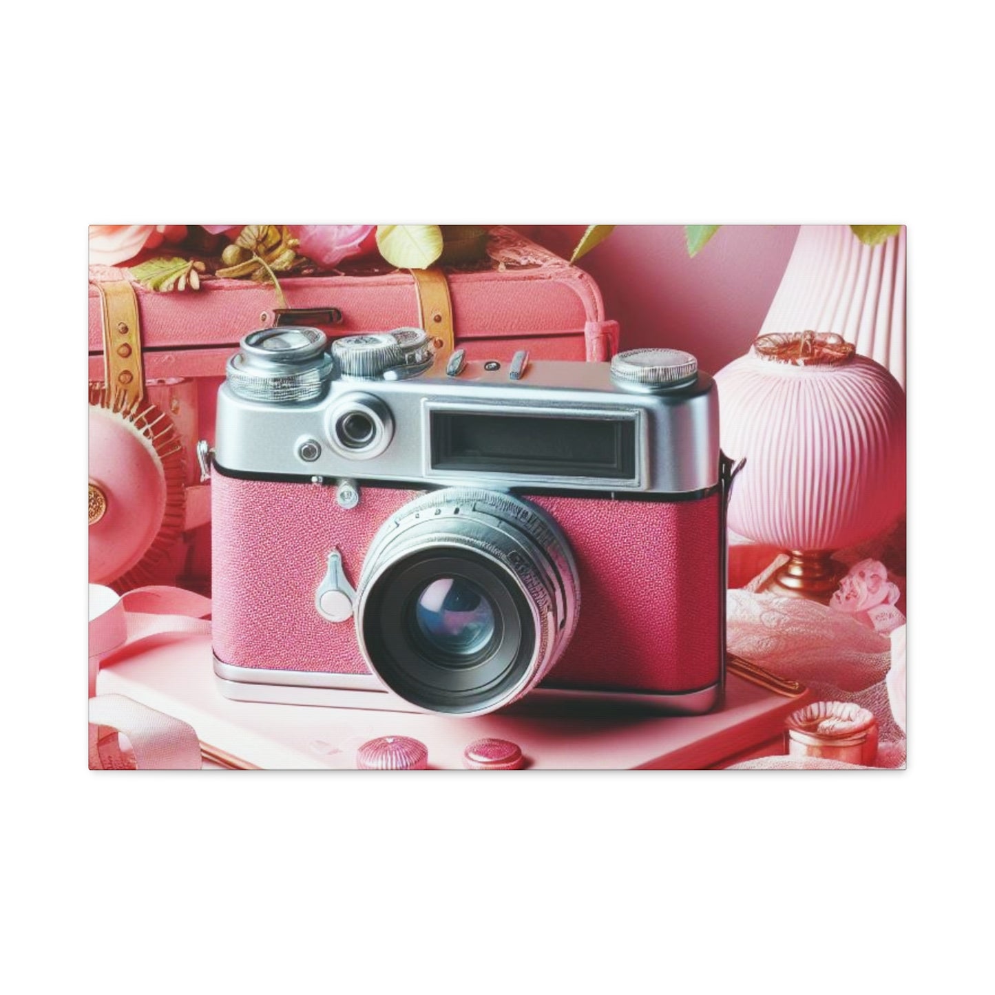 Pink Posy Camera Canvas: Add a Touch of Whimsy to Your Walls (Pastel Art Print)