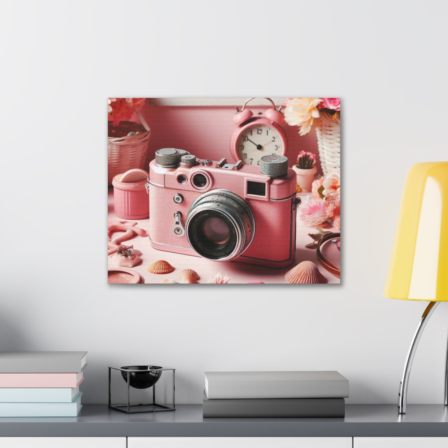 Pink Posy Camera Canvas: Add a Touch of Whimsy to Your Walls (Pastel Art Print)