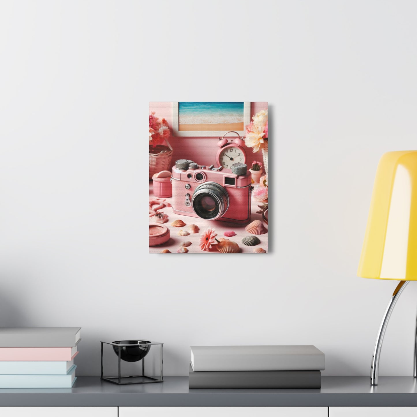 Pink Posy Camera Canvas: Add a Touch of Whimsy to Your Walls (Pastel Art Print)