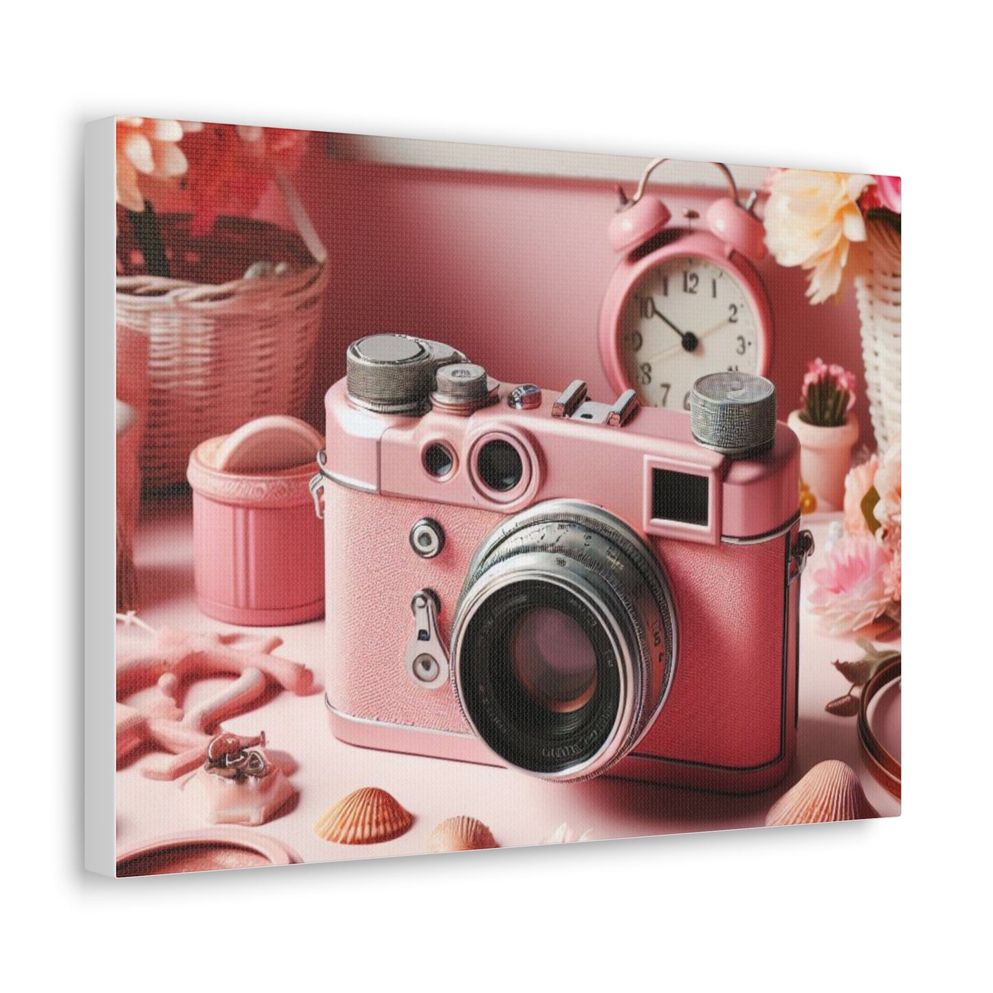 Pink Posy Camera Canvas: Add a Touch of Whimsy to Your Walls (Pastel Art Print)