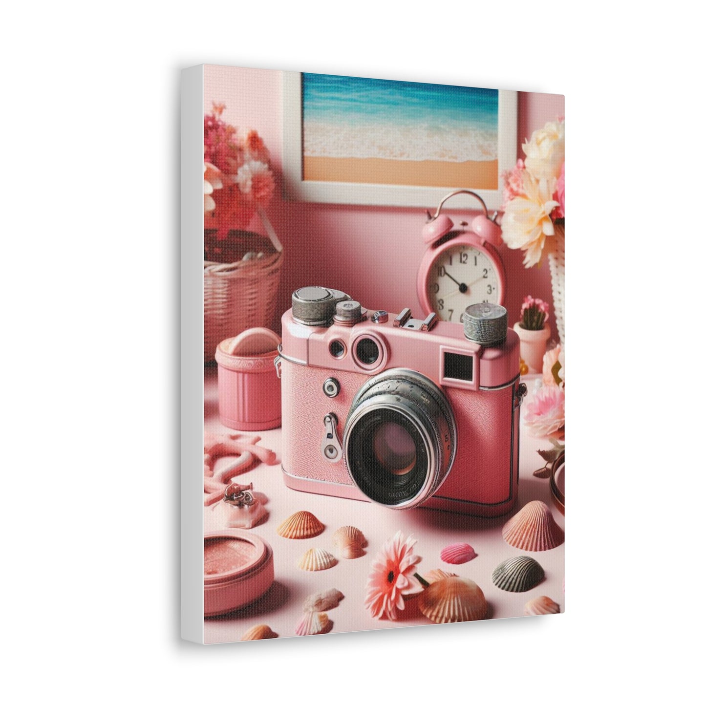 Pink Posy Camera Canvas: Add a Touch of Whimsy to Your Walls (Pastel Art Print)