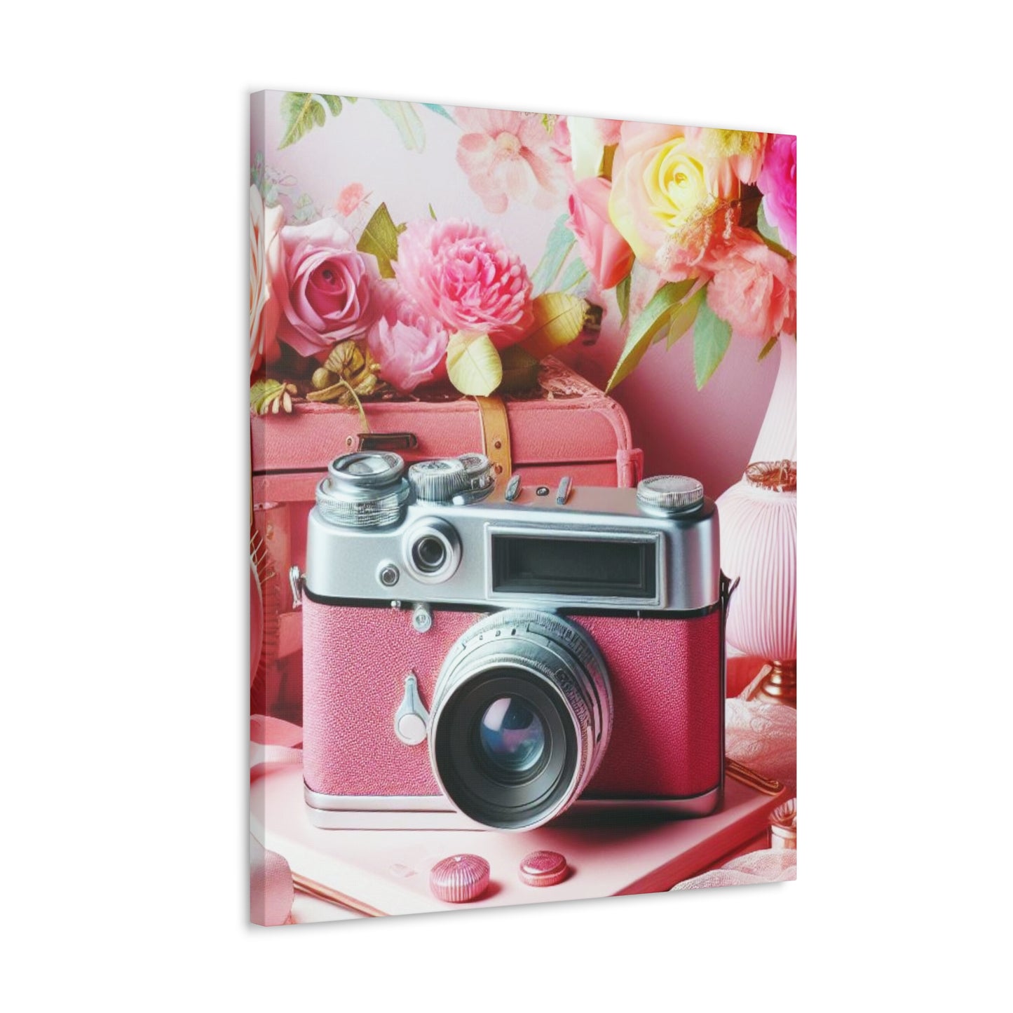 Pink Posy Camera Canvas: Add a Touch of Whimsy to Your Walls (Pastel Art Print)