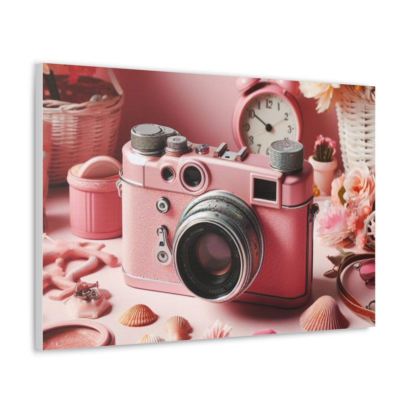 Pink Posy Camera Canvas: Add a Touch of Whimsy to Your Walls (Pastel Art Print)