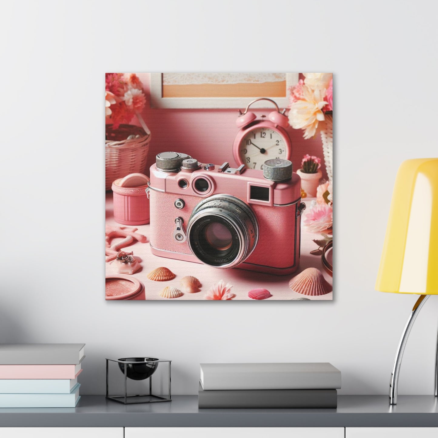 Pink Posy Camera Canvas: Add a Touch of Whimsy to Your Walls (Pastel Art Print)