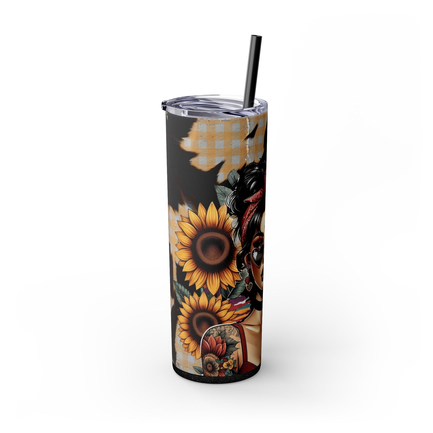 Stylish Trendy Skinny Tumbler with Straw, 20oz Black, Rose, Glitter Black, Stainless Steel Tumbler