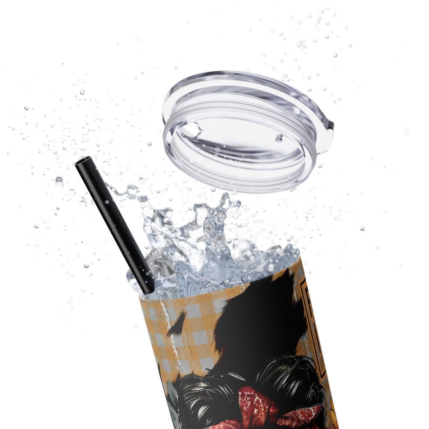 Stylish Trendy Skinny Tumbler with Straw, 20oz Black, Rose, Glitter Black, Stainless Steel Tumbler