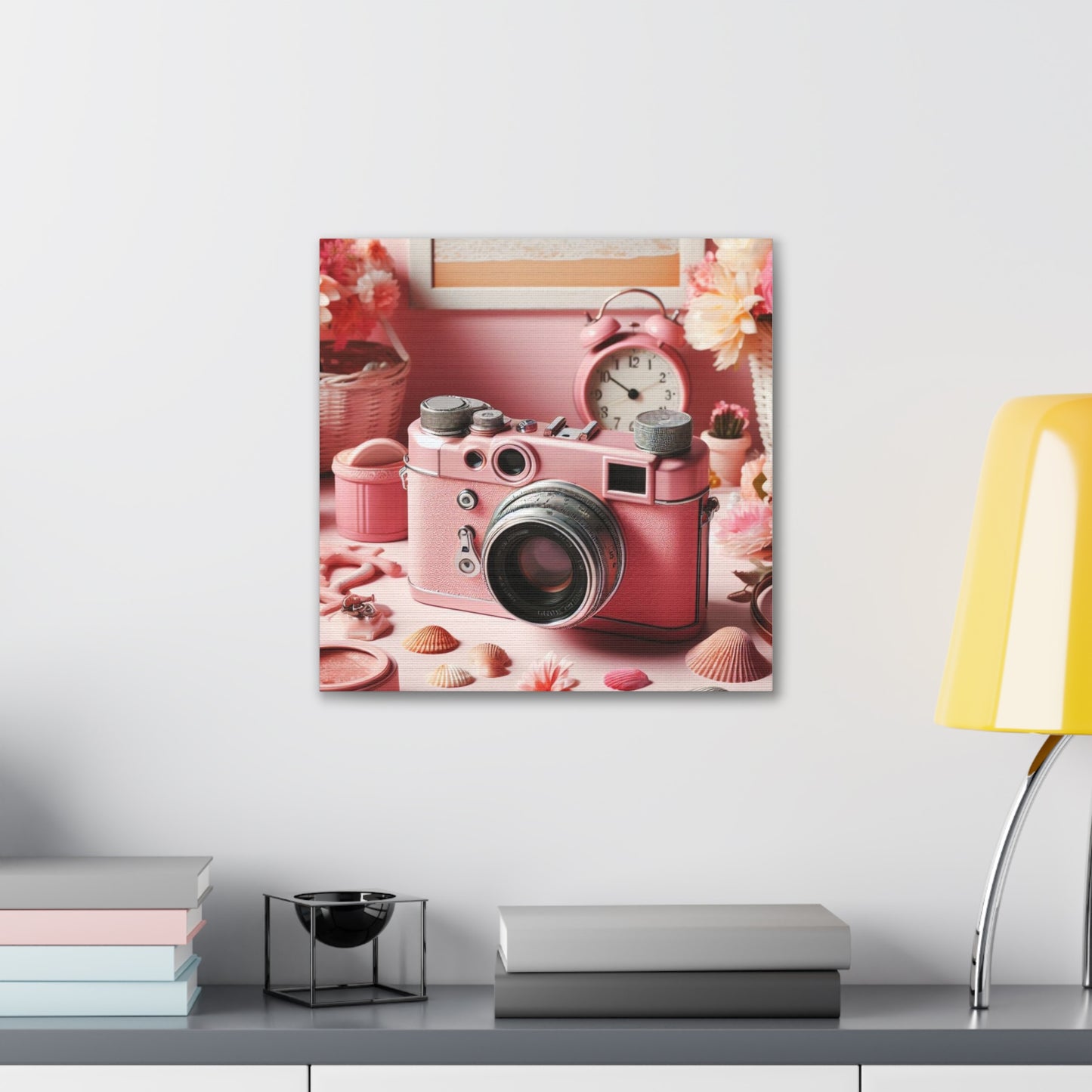 Pink Posy Camera Canvas: Add a Touch of Whimsy to Your Walls (Pastel Art Print)