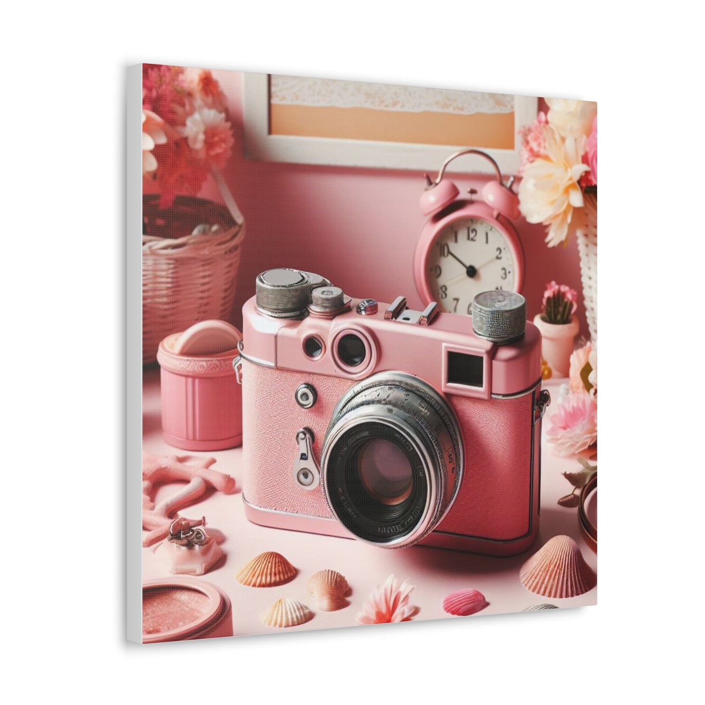 Pink Posy Camera Canvas: Add a Touch of Whimsy to Your Walls (Pastel Art Print)