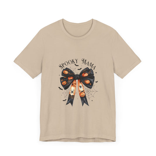 Spooky Mama Halloween Jersey Short Sleeve Tee Bow Spooky Halloween Tee