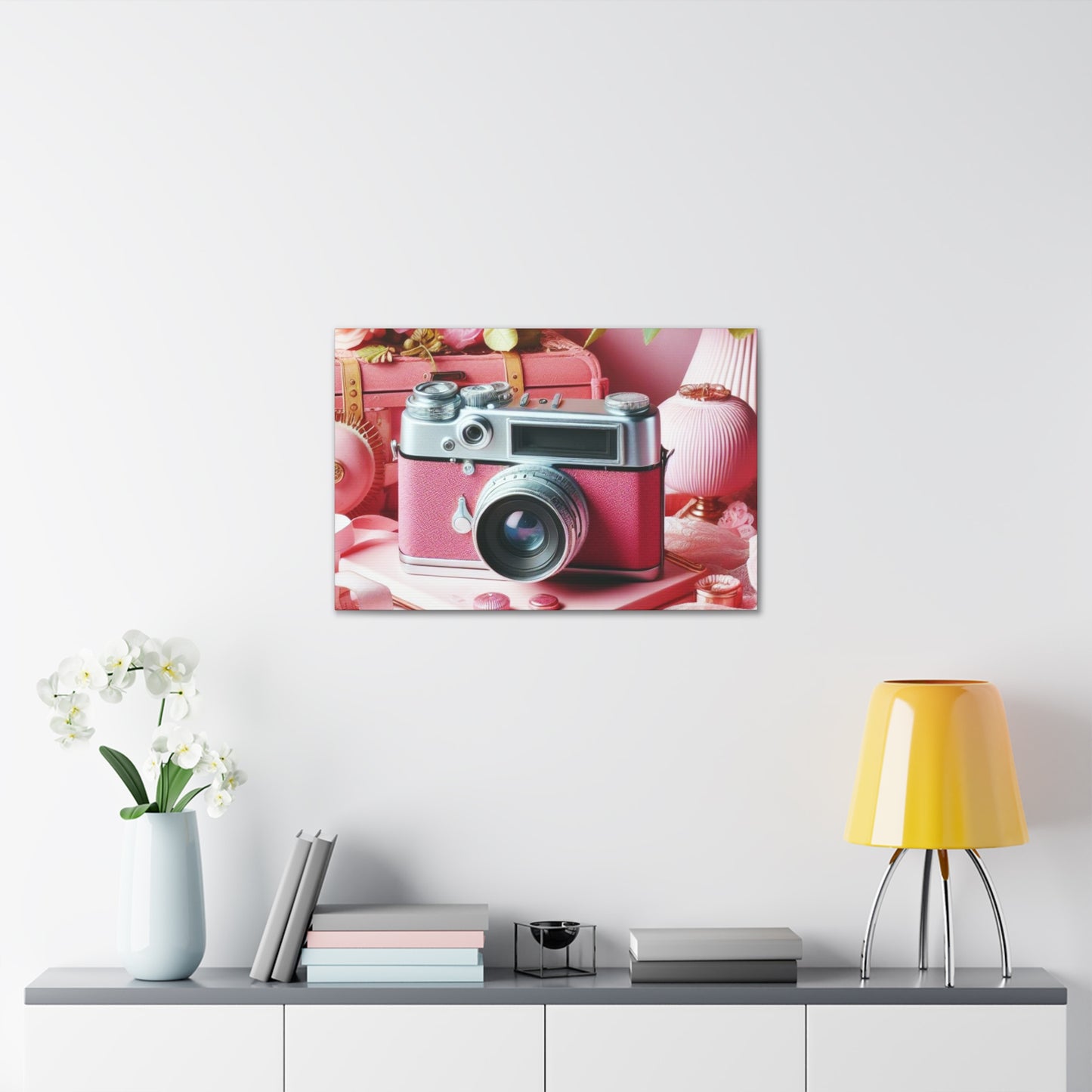 Pink Posy Camera Canvas: Add a Touch of Whimsy to Your Walls (Pastel Art Print)