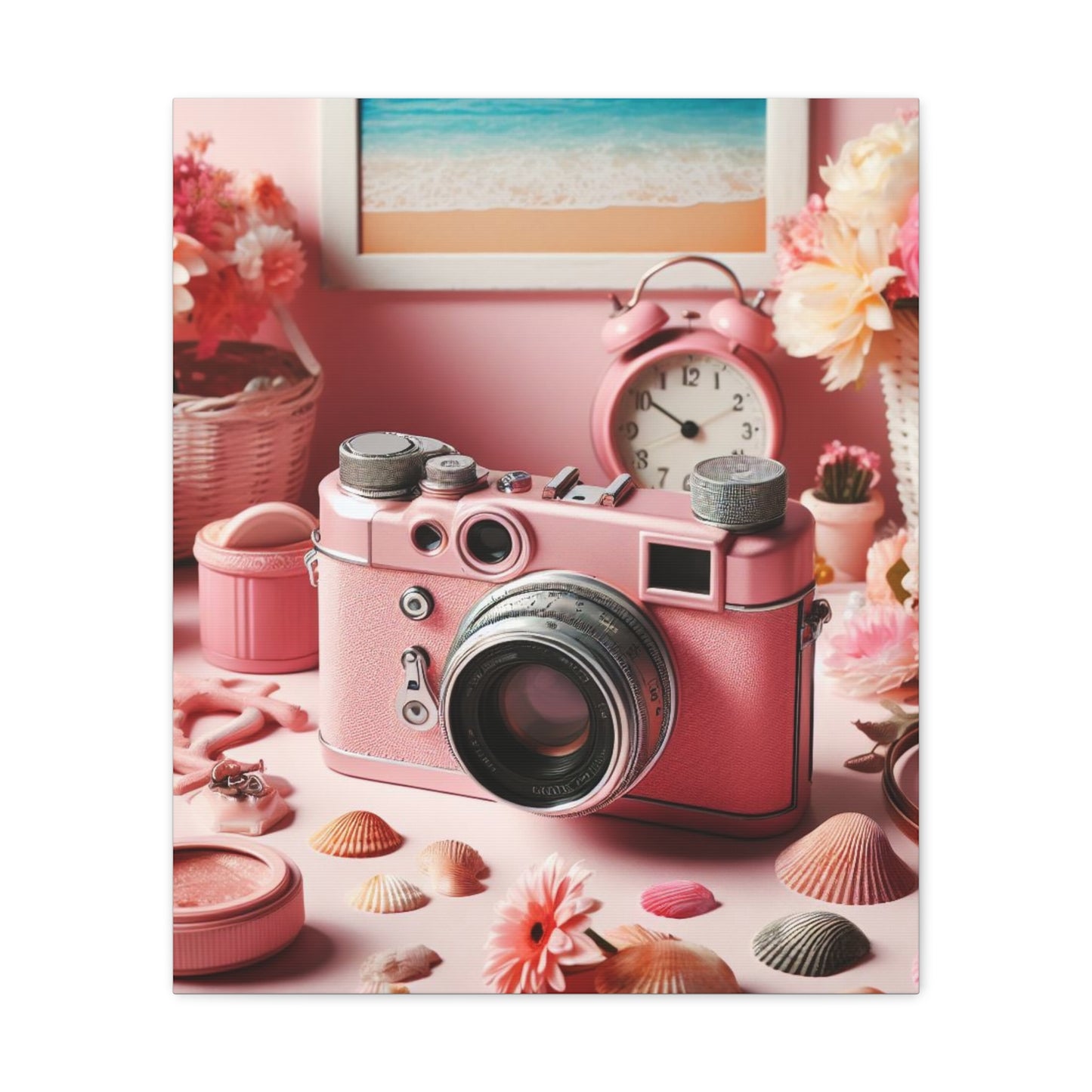 Pink Posy Camera Canvas: Add a Touch of Whimsy to Your Walls (Pastel Art Print)