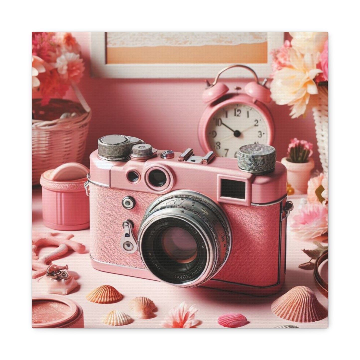 Pink Posy Camera Canvas: Add a Touch of Whimsy to Your Walls (Pastel Art Print)