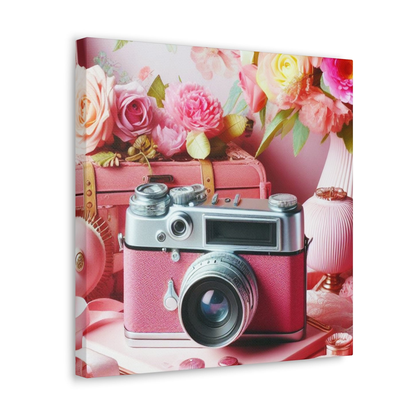 Pink Posy Camera Canvas: Add a Touch of Whimsy to Your Walls (Pastel Art Print)