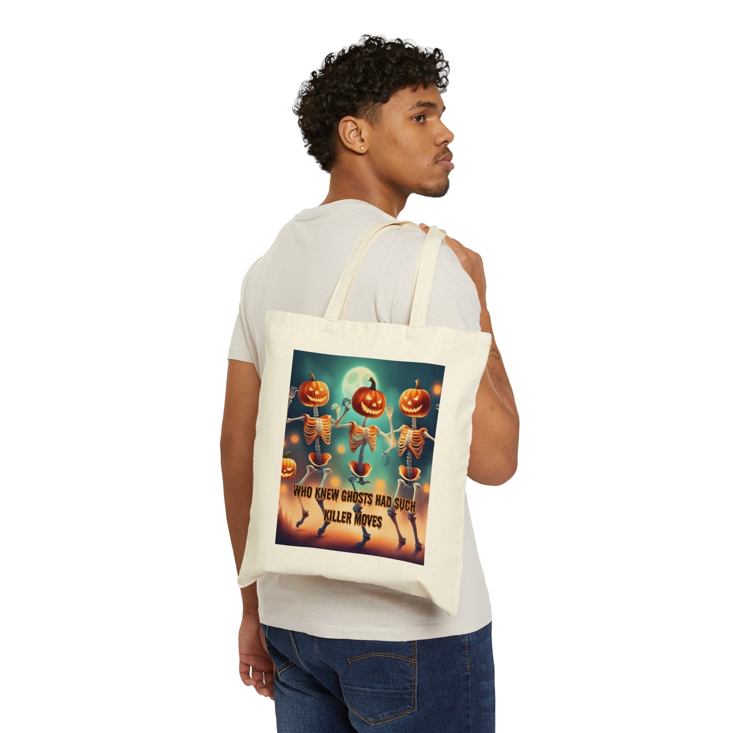 Halloween Cotton Canvas Tote Bag | Dancing Skeletons