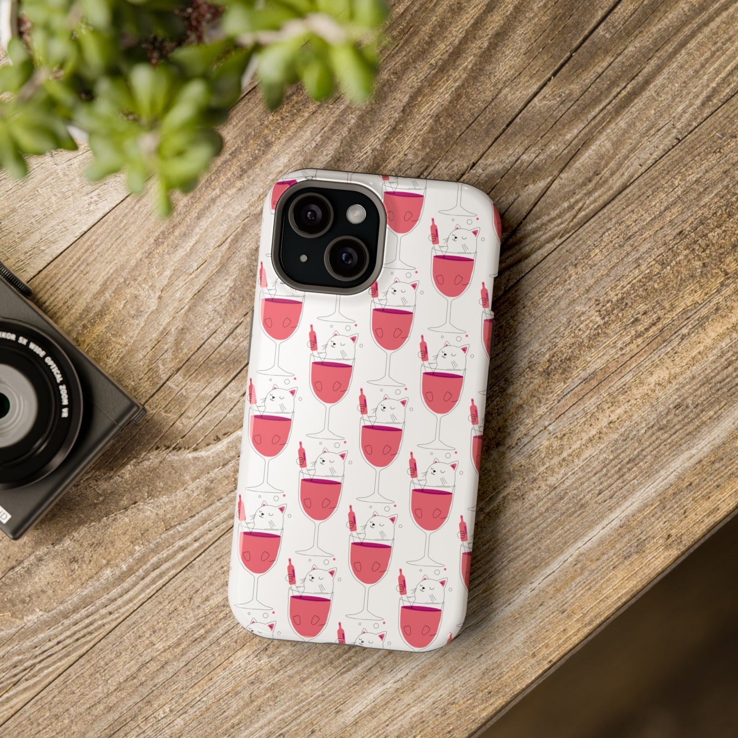 Wine Cat Cute Magnetic Tough Cases for Iphone 15