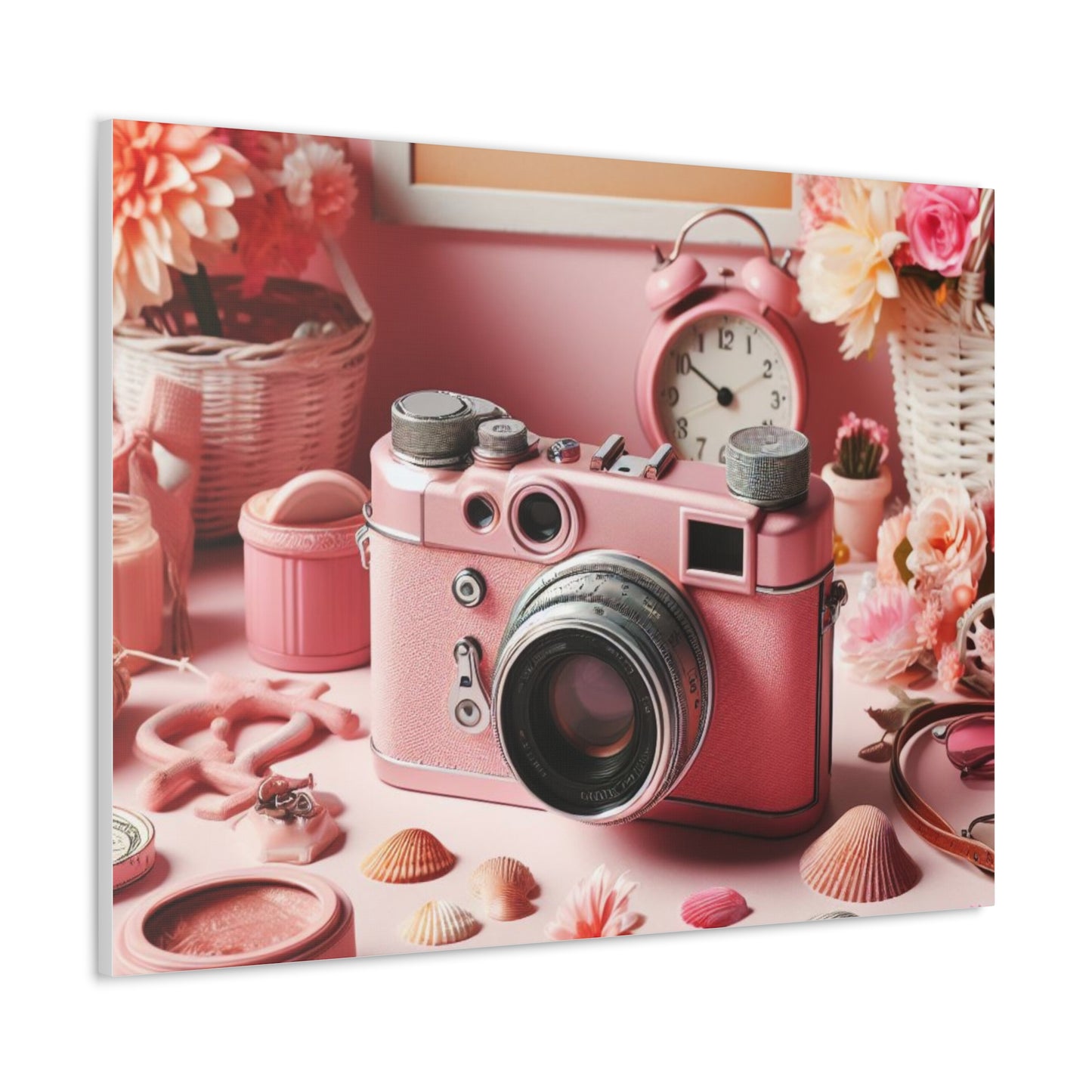 Pink Posy Camera Canvas: Add a Touch of Whimsy to Your Walls (Pastel Art Print)