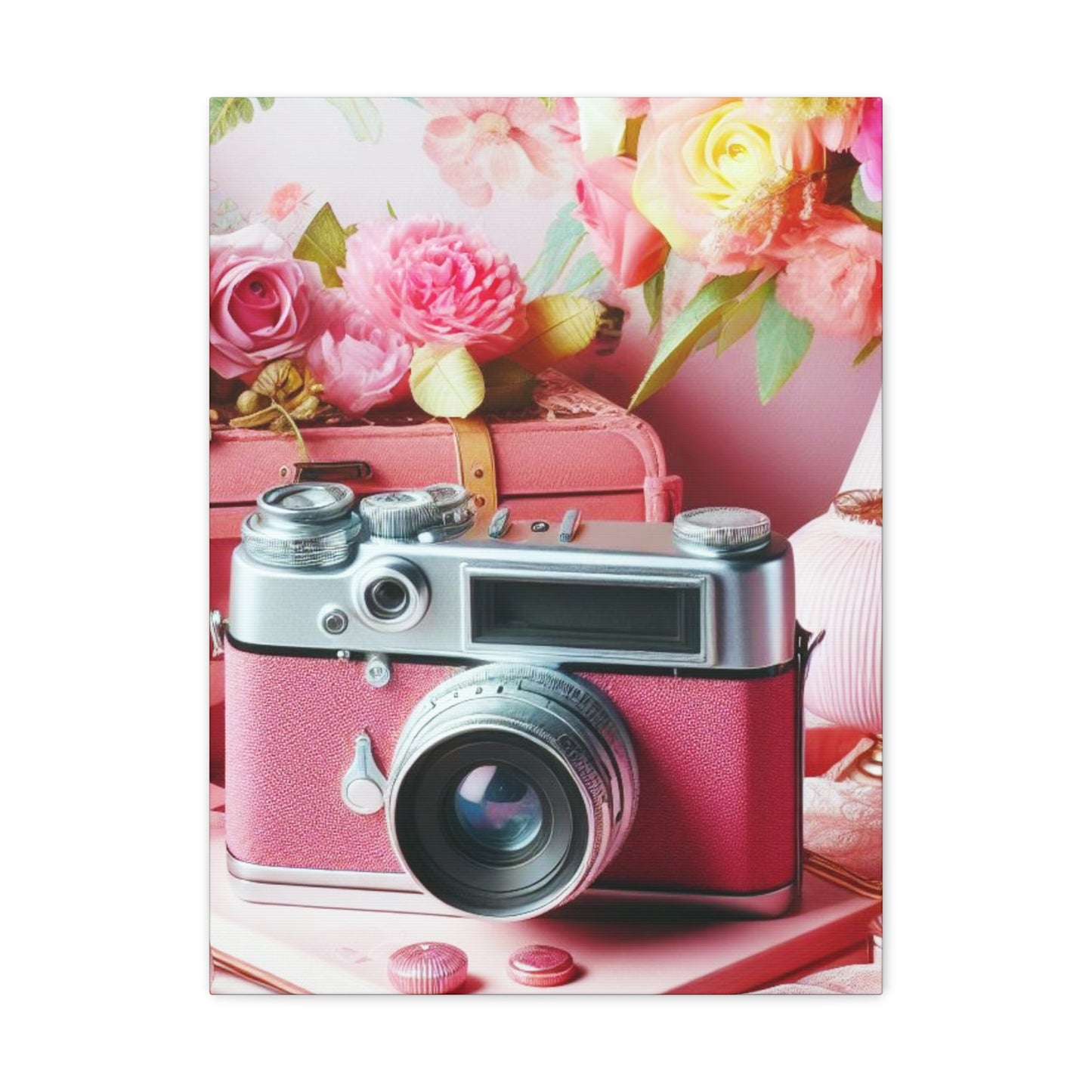 Pink Posy Camera Canvas: Add a Touch of Whimsy to Your Walls (Pastel Art Print)