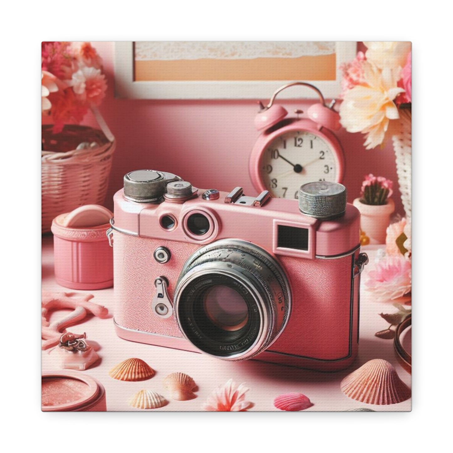 Pink Posy Camera Canvas: Add a Touch of Whimsy to Your Walls (Pastel Art Print)