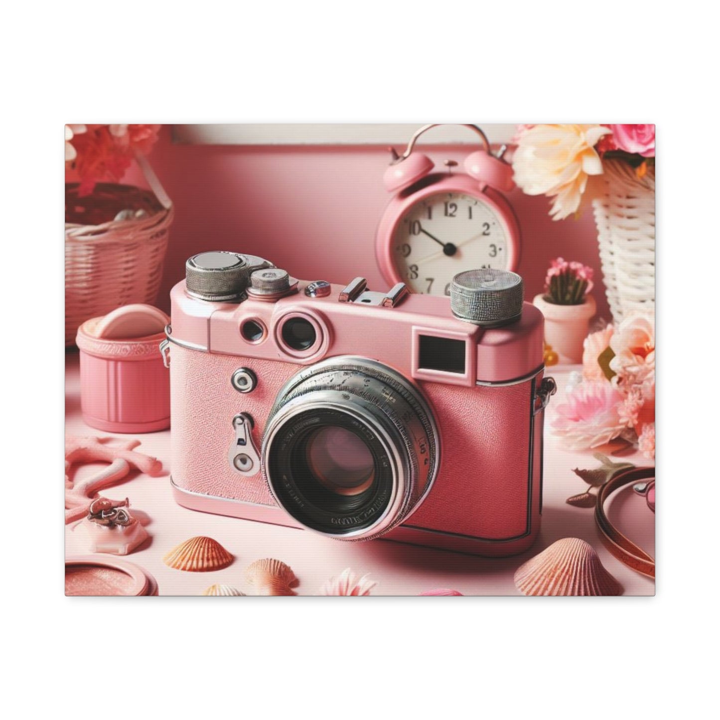 Pink Posy Camera Canvas: Add a Touch of Whimsy to Your Walls (Pastel Art Print)