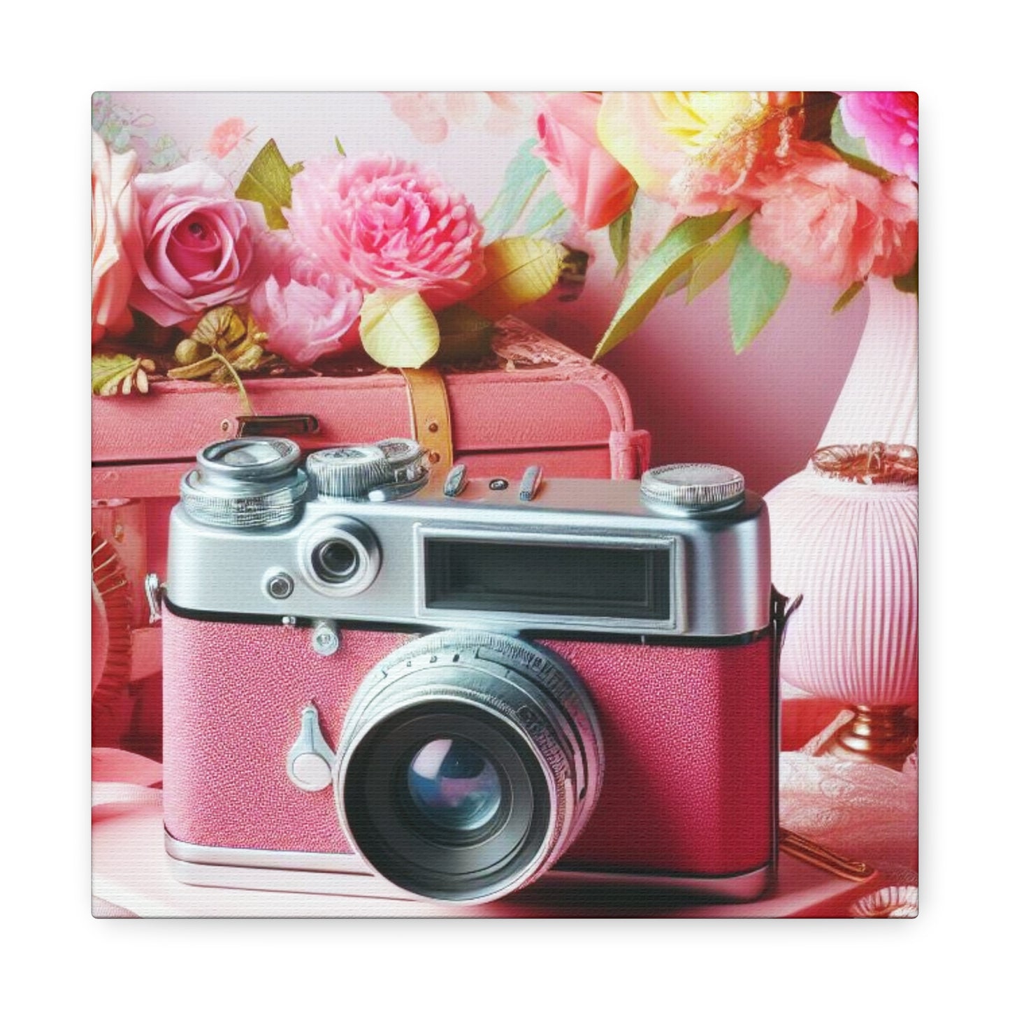 Pink Posy Camera Canvas: Add a Touch of Whimsy to Your Walls (Pastel Art Print)