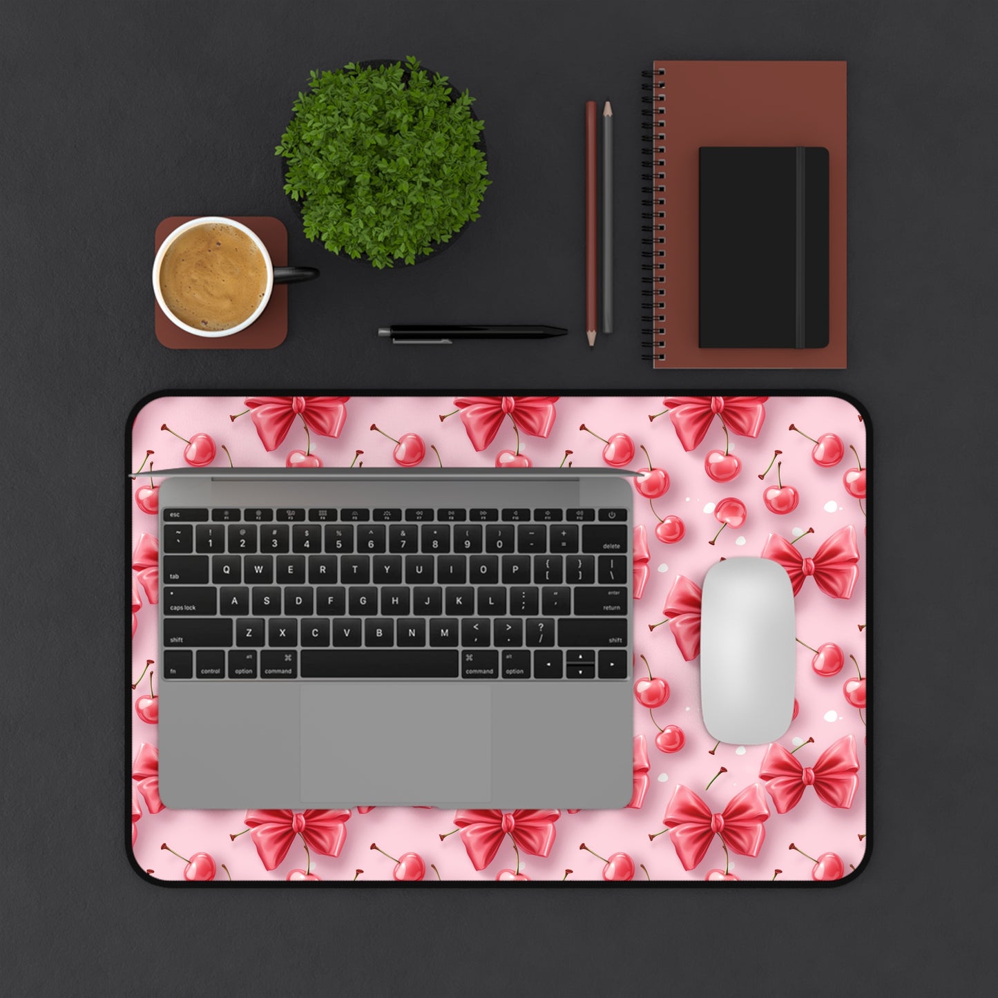 Cute Cherry Bow Desk Mat - Fun and Playful Workspace Decor