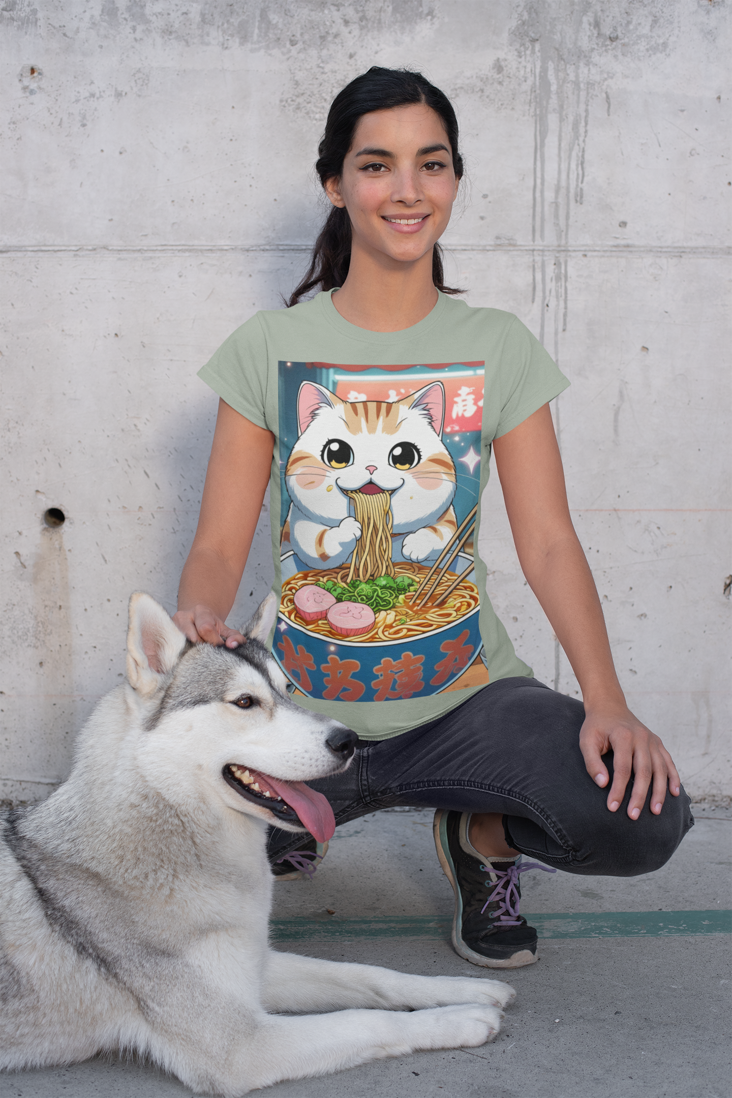 Cute Cat Ramen T-Shirt - Fun and Cozy Design A kawaii anime-style Tshirt