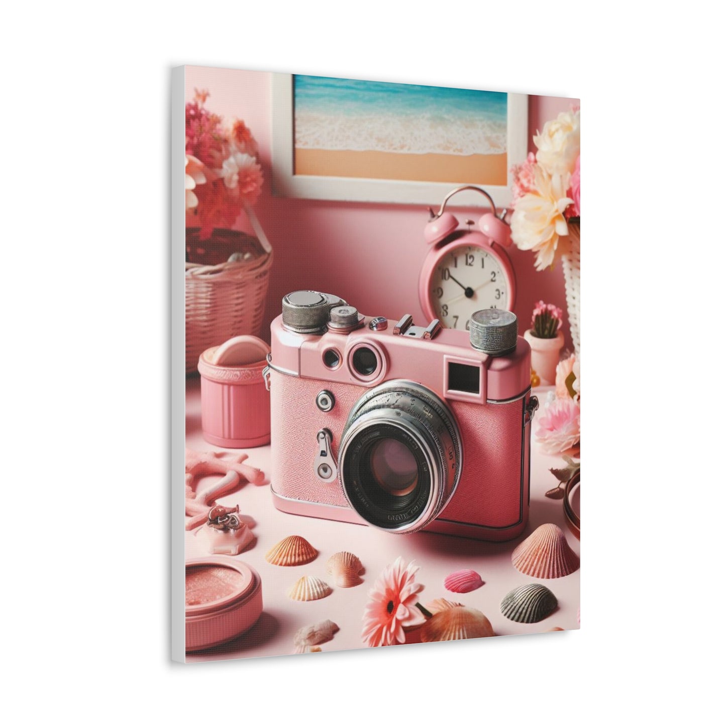 Pink Posy Camera Canvas: Add a Touch of Whimsy to Your Walls (Pastel Art Print)