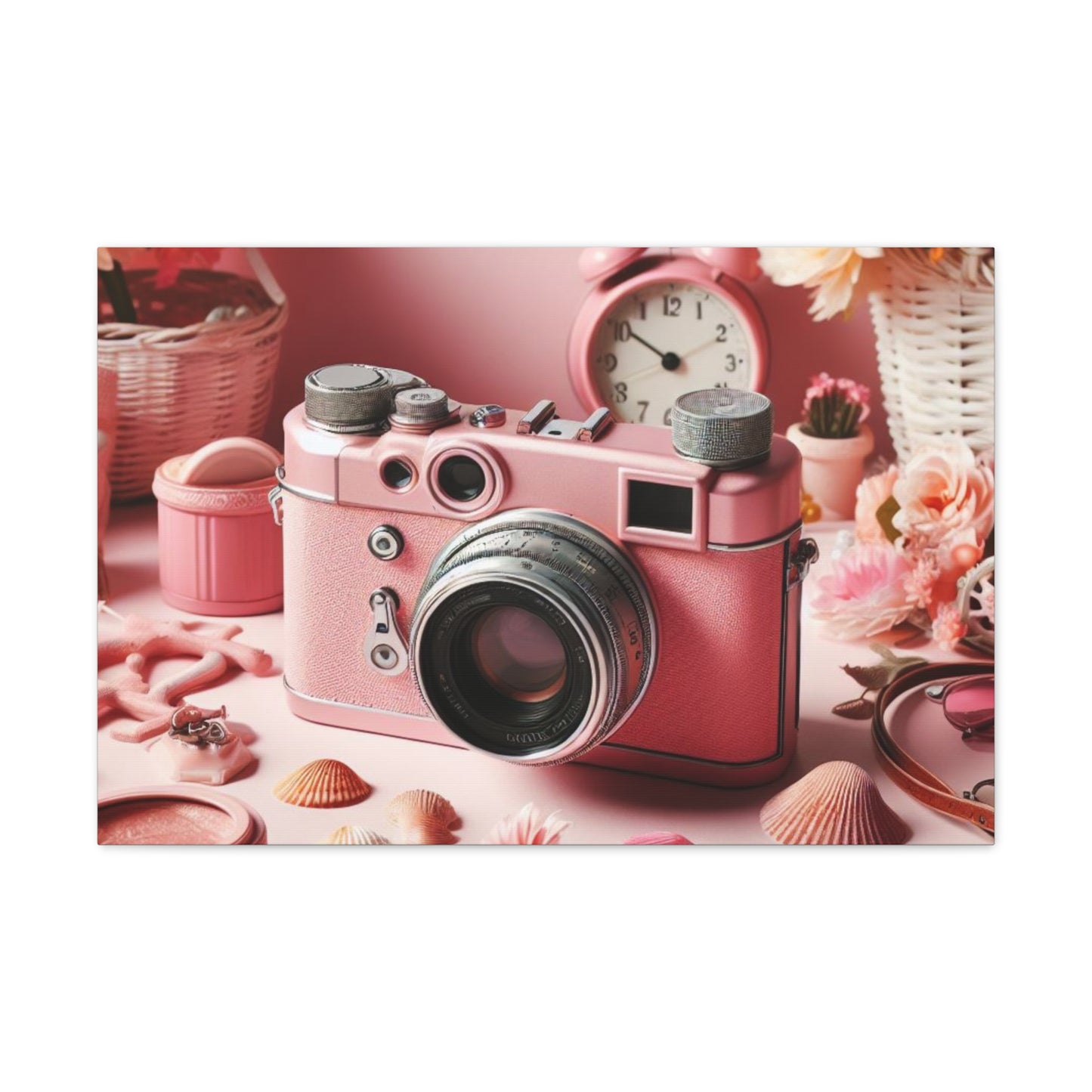 Pink Posy Camera Canvas: Add a Touch of Whimsy to Your Walls (Pastel Art Print)