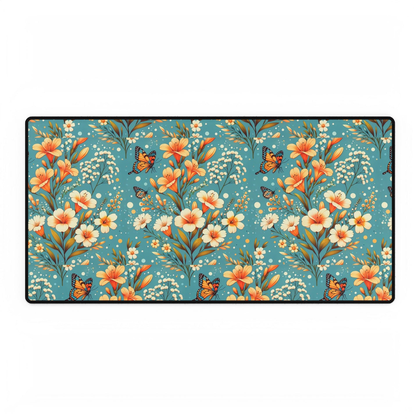 Floral Butterfly Desk Mat - Elegant Office Decor for Home and Work Spaces