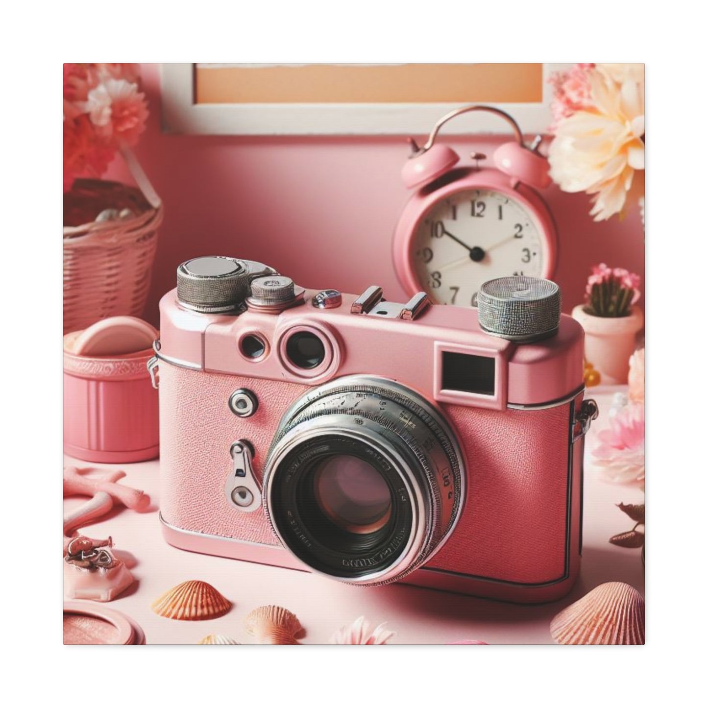 Pink Posy Camera Canvas: Add a Touch of Whimsy to Your Walls (Pastel Art Print)