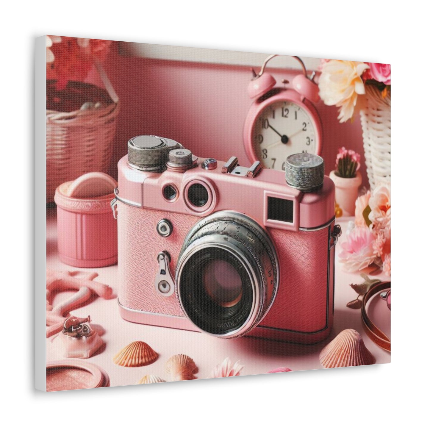 Pink Posy Camera Canvas: Add a Touch of Whimsy to Your Walls (Pastel Art Print)