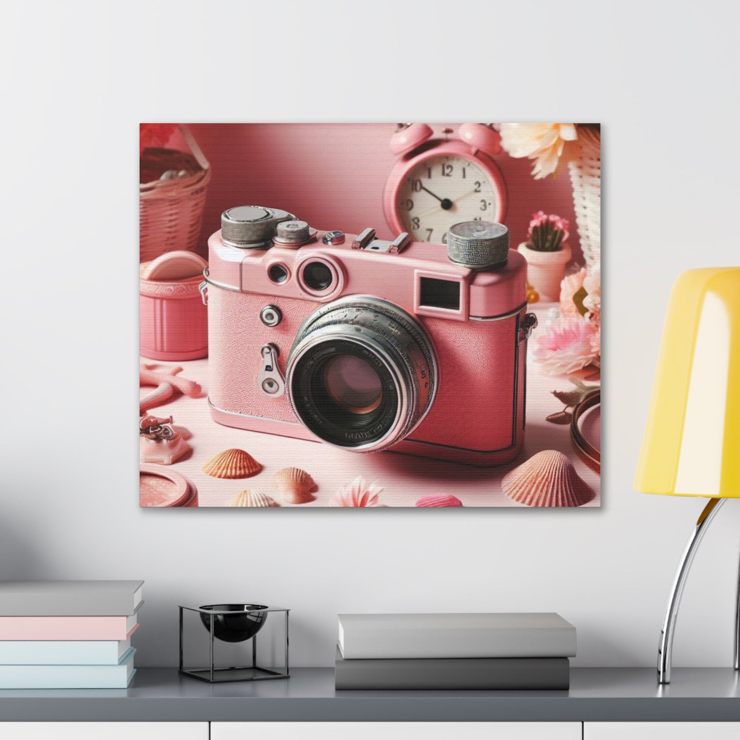 Pink Posy Camera Canvas: Add a Touch of Whimsy to Your Walls (Pastel Art Print)