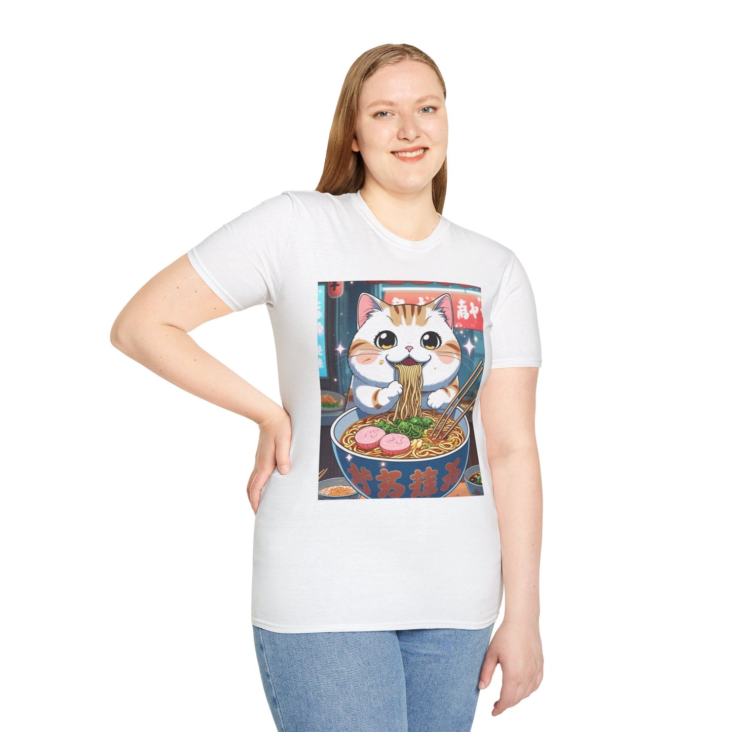 Cute Cat Ramen T-Shirt - Fun and Cozy Design A kawaii anime-style Tshirt