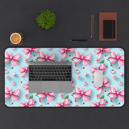 Floral Pink Bow Desk Mat - Elegant Home Office Desk Mat
