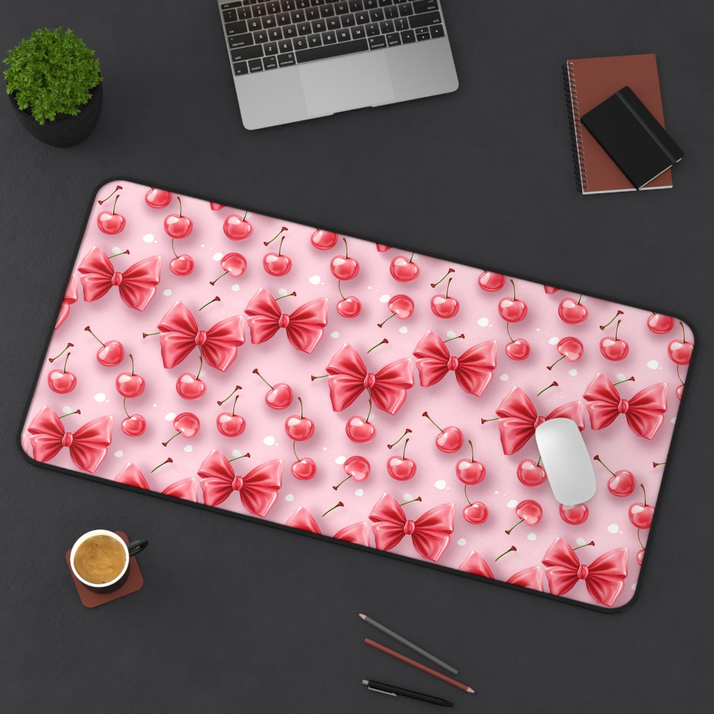 Cute Cherry Bow Desk Mat - Fun and Playful Workspace Decor