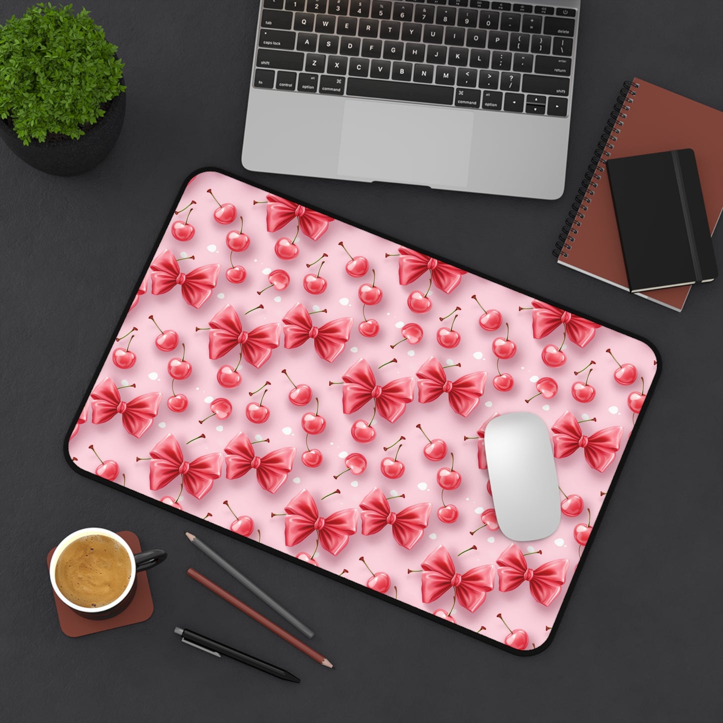 Cute Cherry Bow Desk Mat - Fun and Playful Workspace Decor