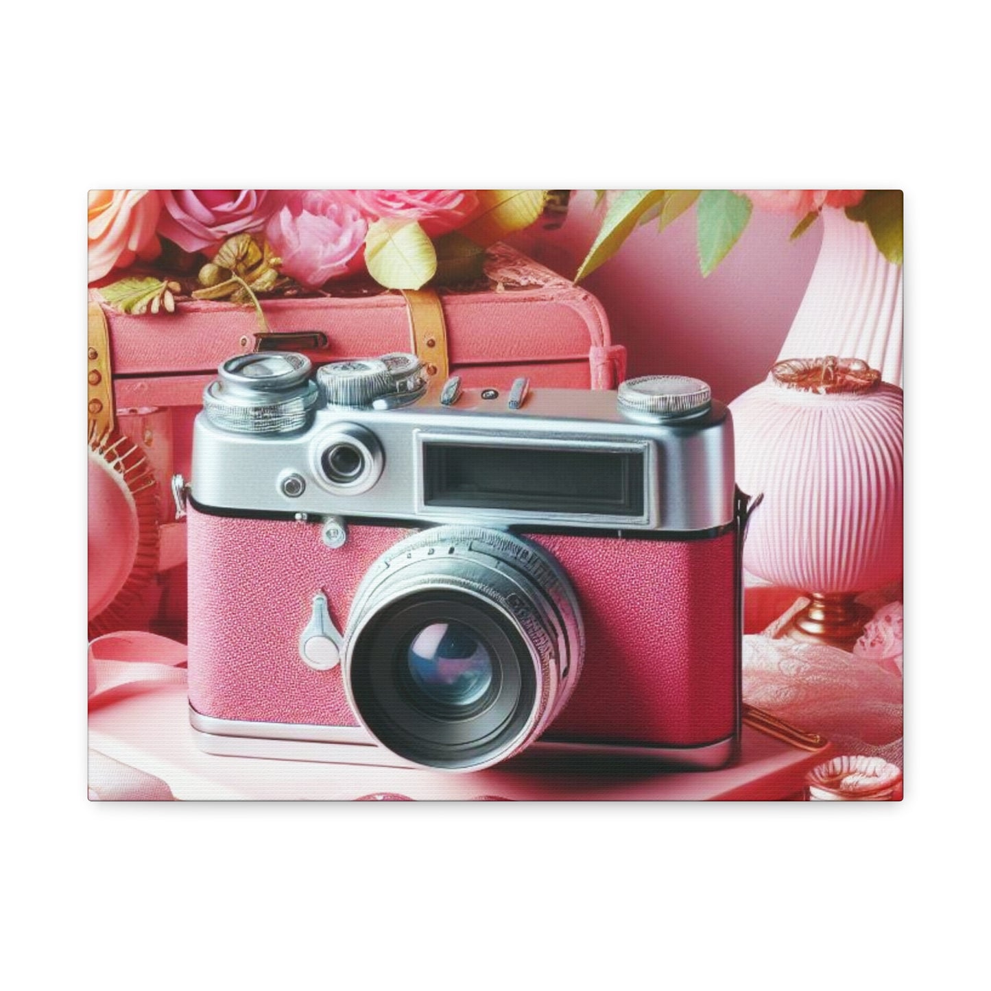 Pink Posy Camera Canvas: Add a Touch of Whimsy to Your Walls (Pastel Art Print)