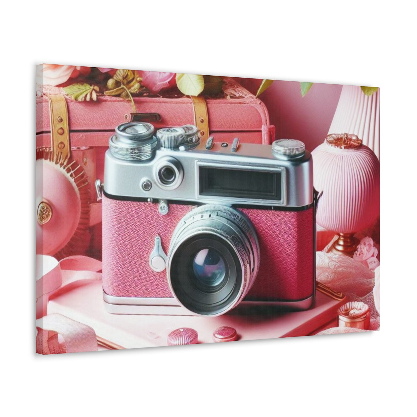 Pink Posy Camera Canvas: Add a Touch of Whimsy to Your Walls (Pastel Art Print)