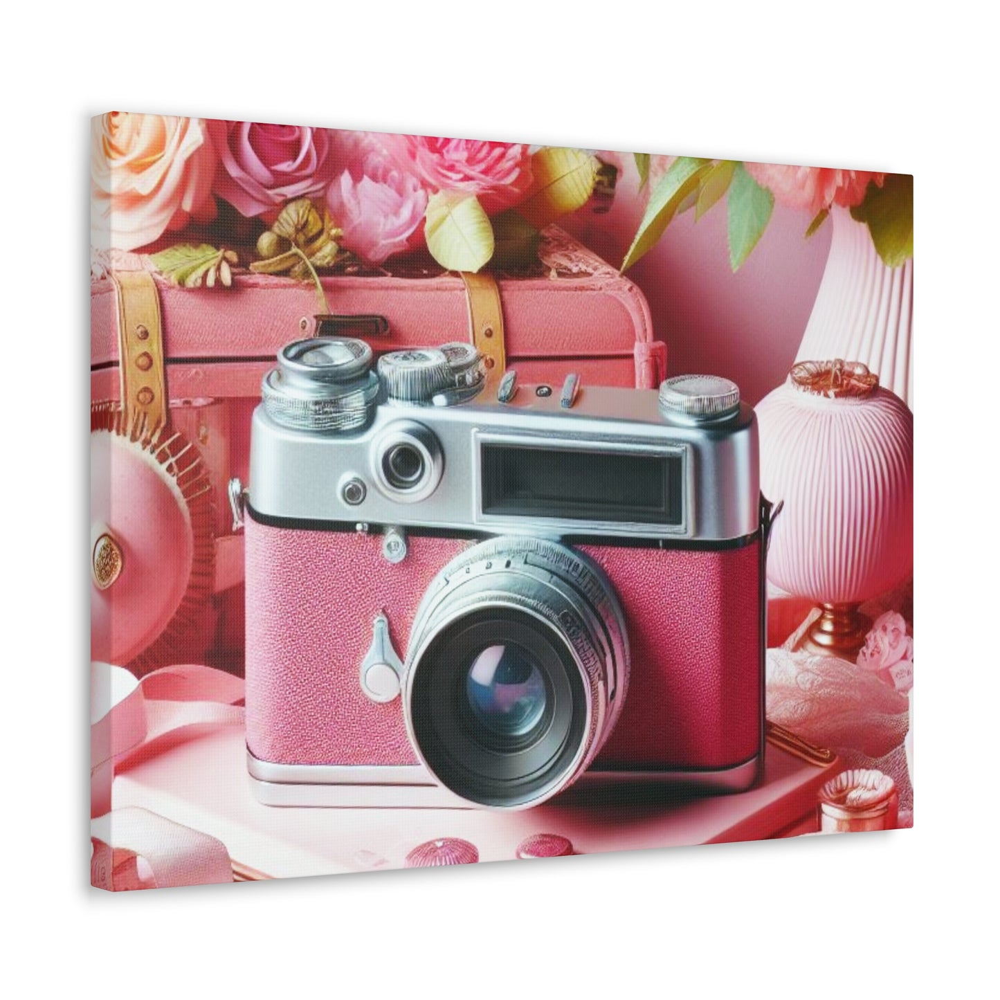 Pink Posy Camera Canvas: Add a Touch of Whimsy to Your Walls (Pastel Art Print)