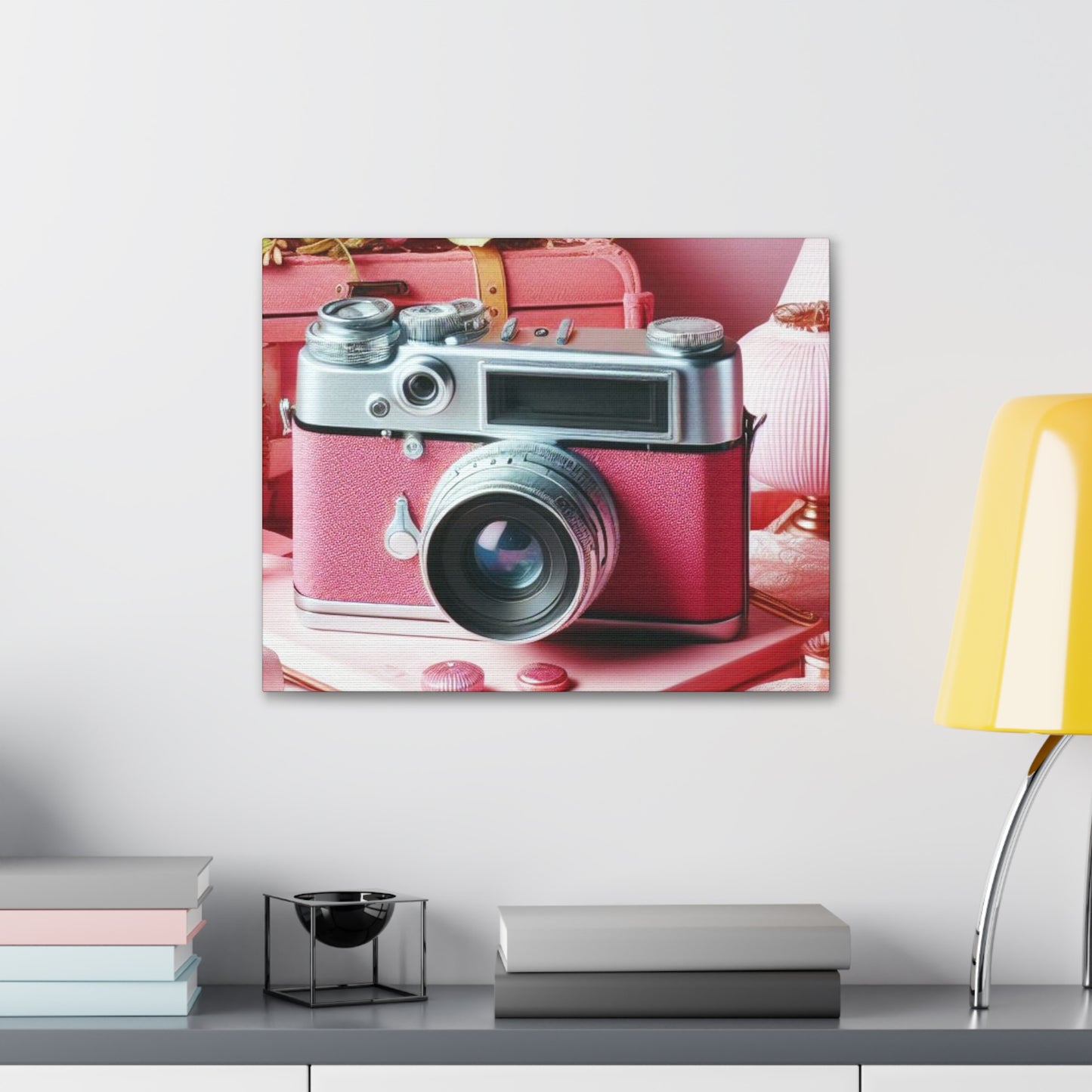 Pink Posy Camera Canvas: Add a Touch of Whimsy to Your Walls (Pastel Art Print)