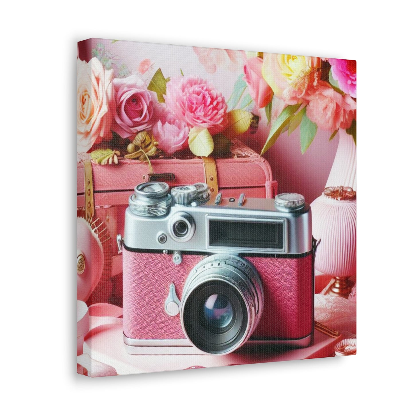 Pink Posy Camera Canvas: Add a Touch of Whimsy to Your Walls (Pastel Art Print)