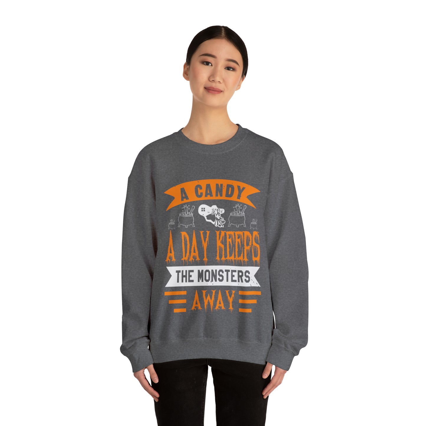 Candy a Day Keeps the Monster Away Halloween Sweater Crewneck Sweatshirt