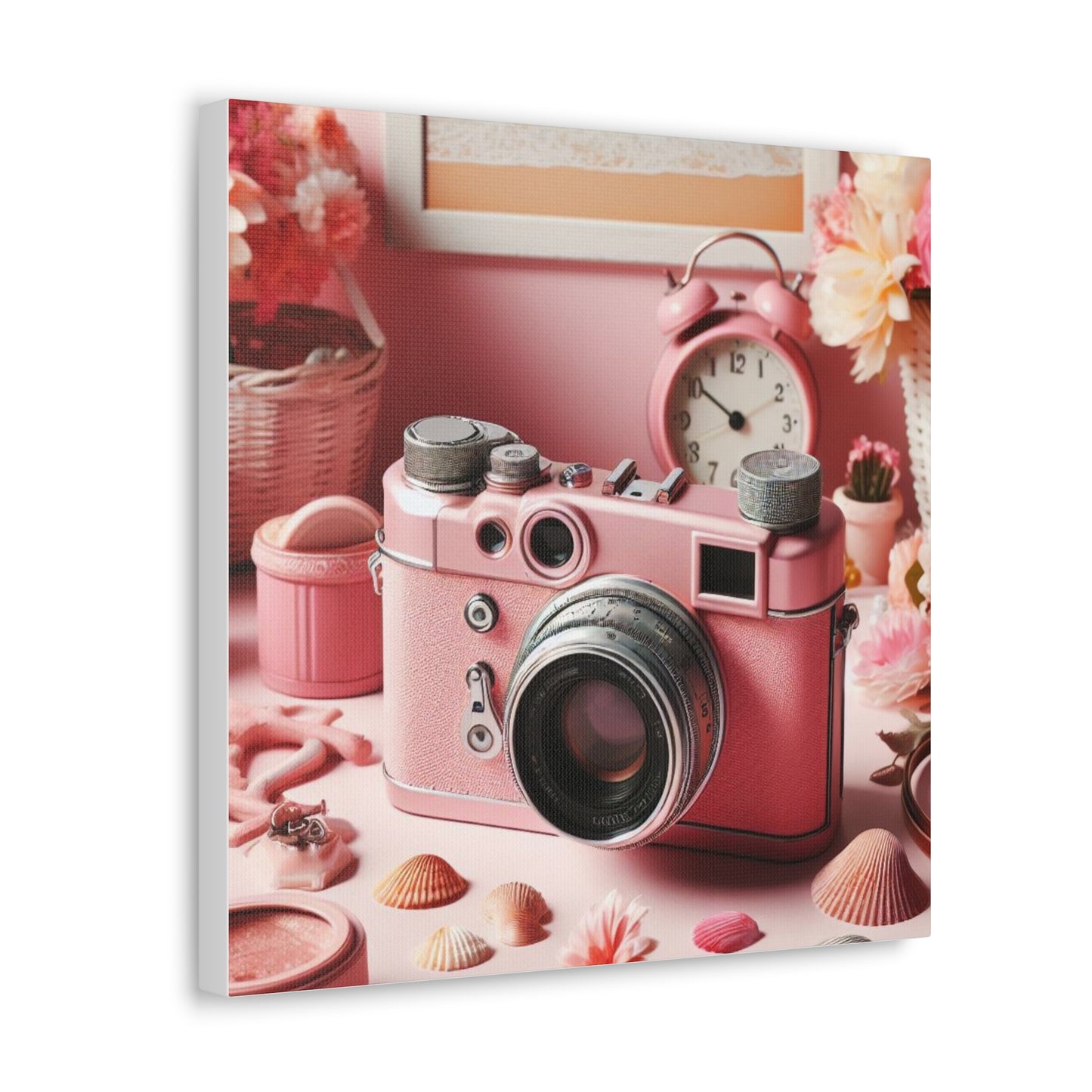 Pink Posy Camera Canvas: Add a Touch of Whimsy to Your Walls (Pastel Art Print)