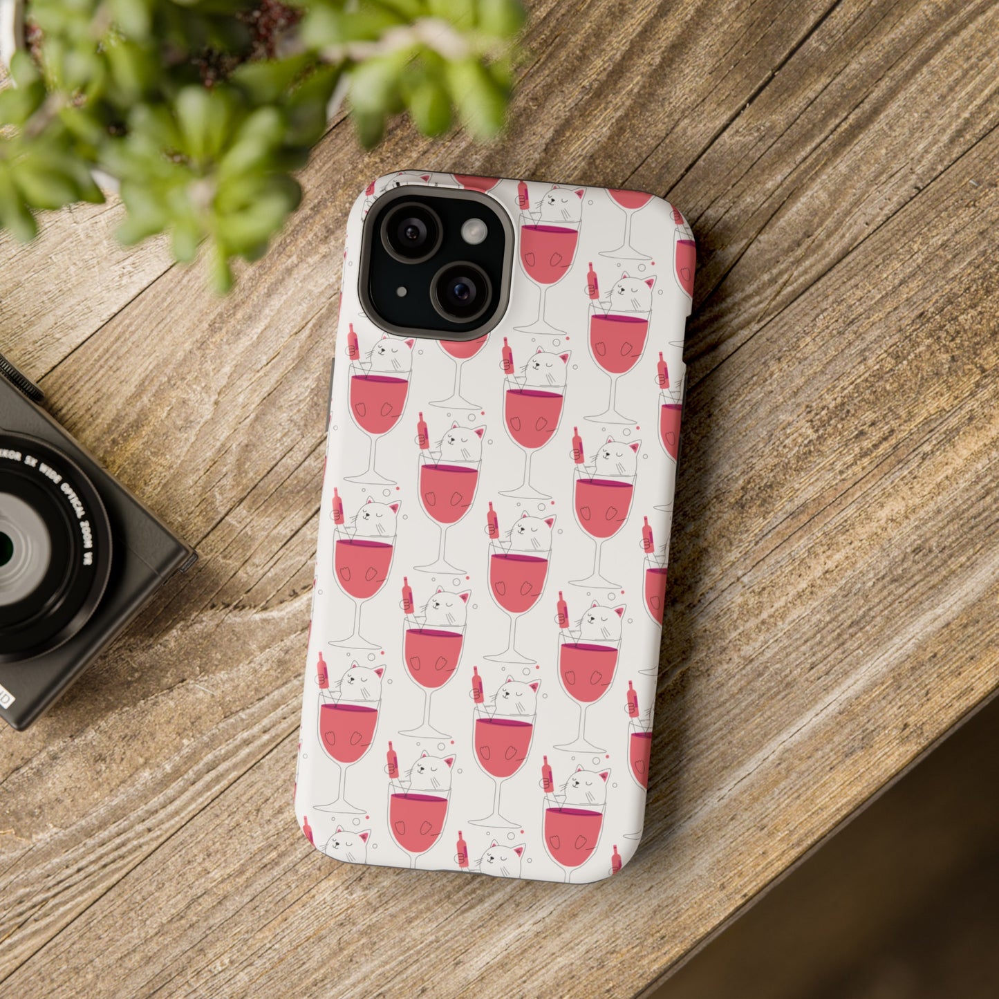 Wine Cat Cute Magnetic Tough Cases for Iphone 15