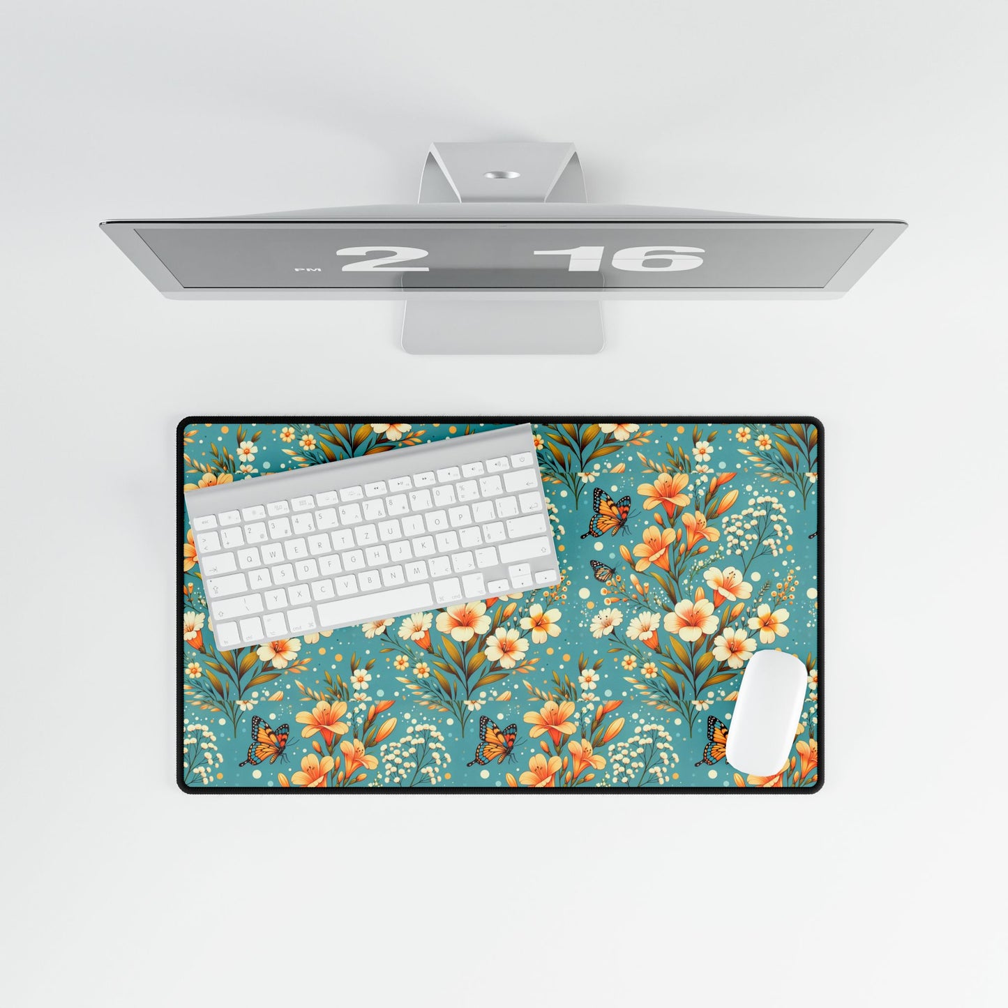 Floral Butterfly Desk Mat - Elegant Office Decor for Home and Work Spaces