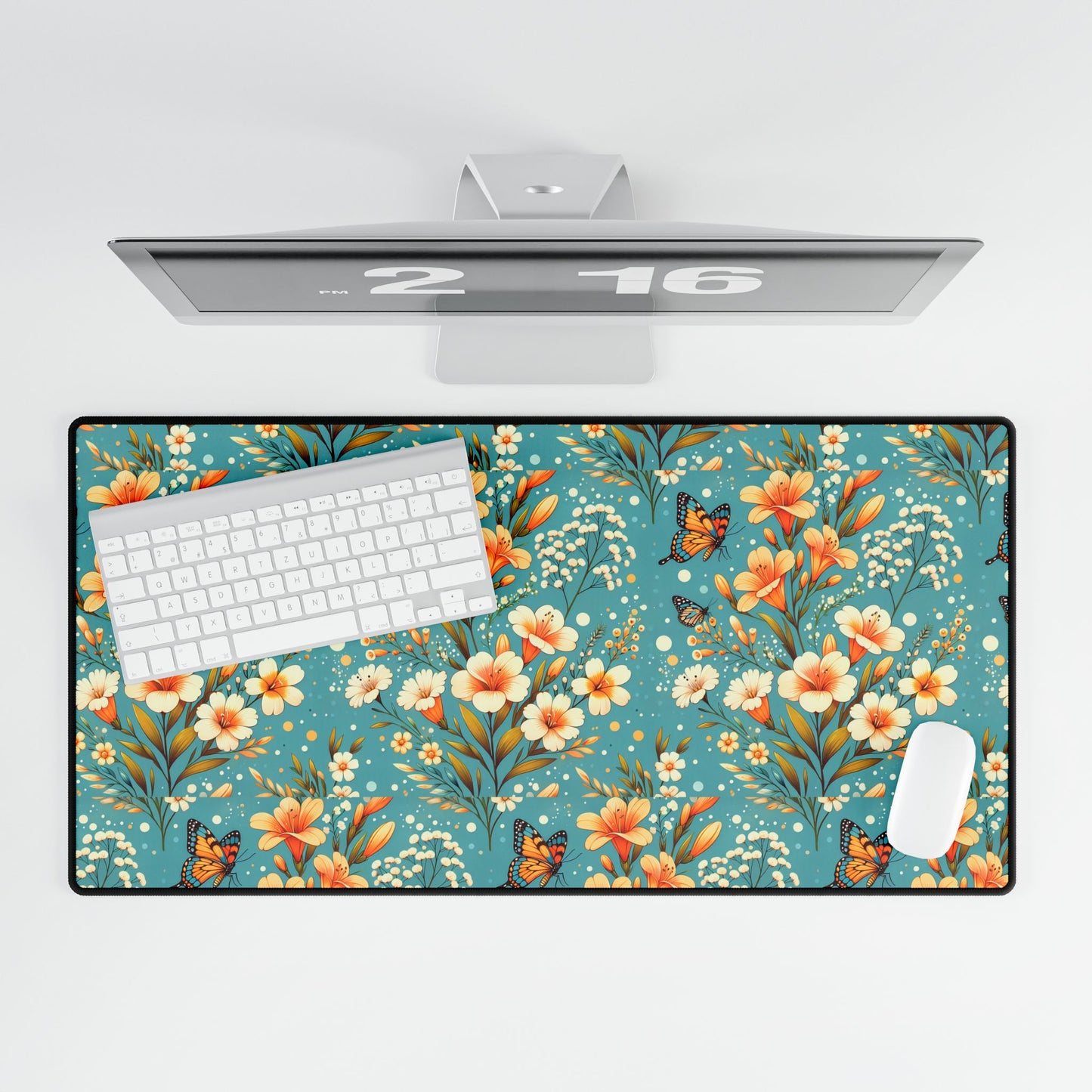Floral Butterfly Desk Mat - Elegant Office Decor for Home and Work Spaces