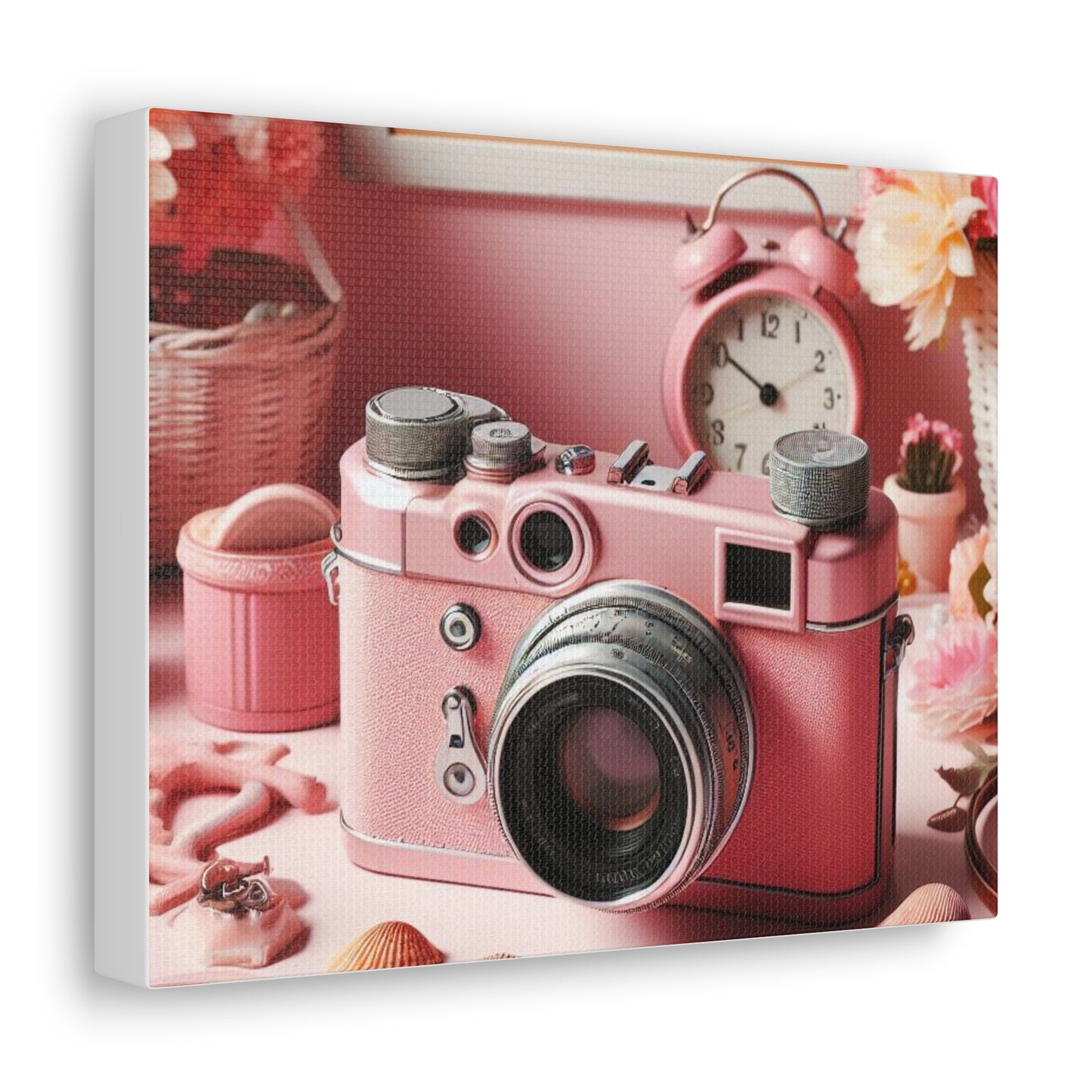 Pink Posy Camera Canvas: Add a Touch of Whimsy to Your Walls (Pastel Art Print)