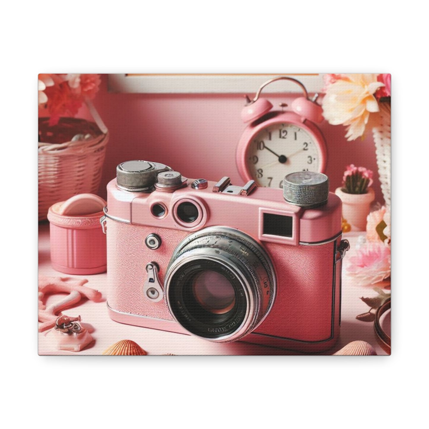 Pink Posy Camera Canvas: Add a Touch of Whimsy to Your Walls (Pastel Art Print)