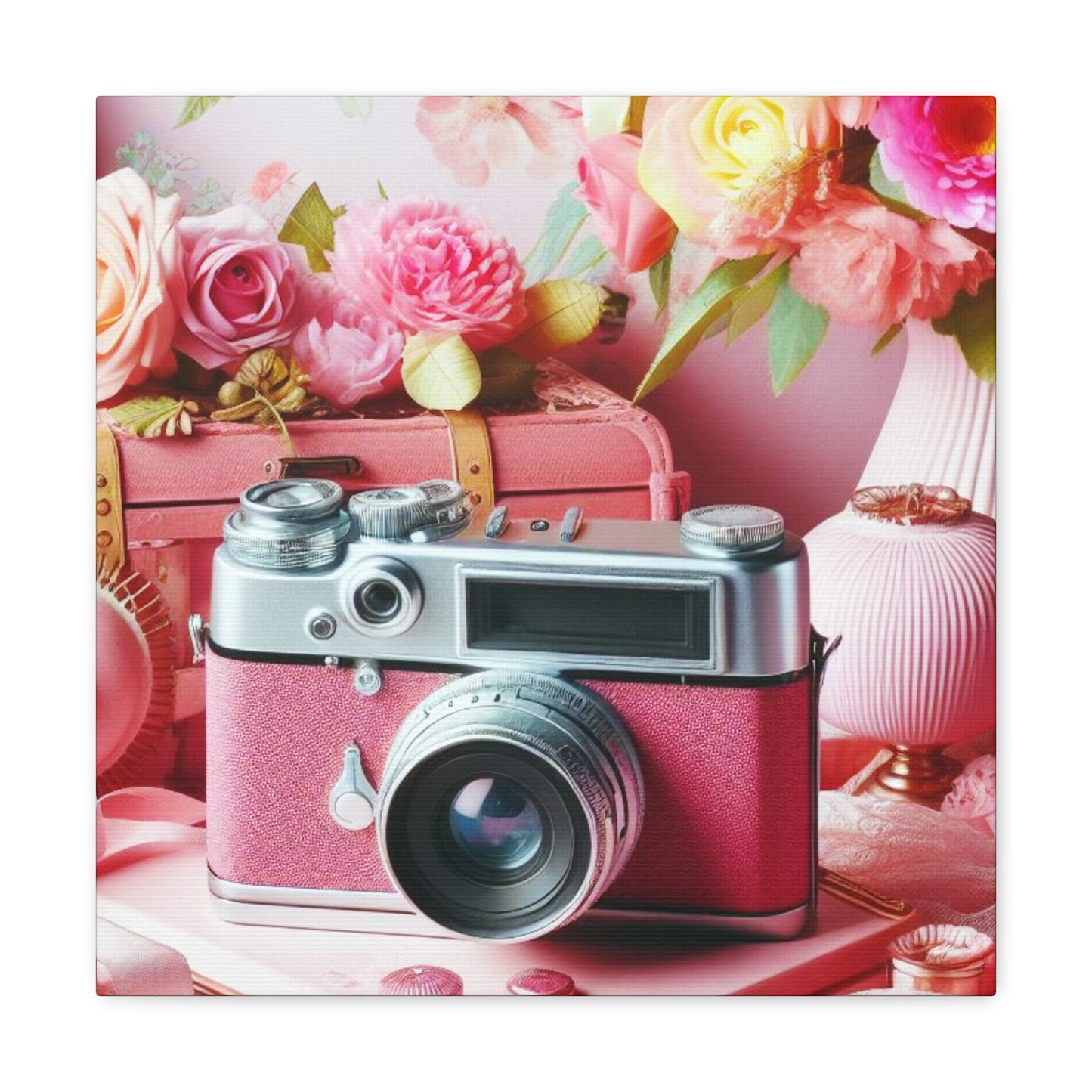 Pink Posy Camera Canvas: Add a Touch of Whimsy to Your Walls (Pastel Art Print)