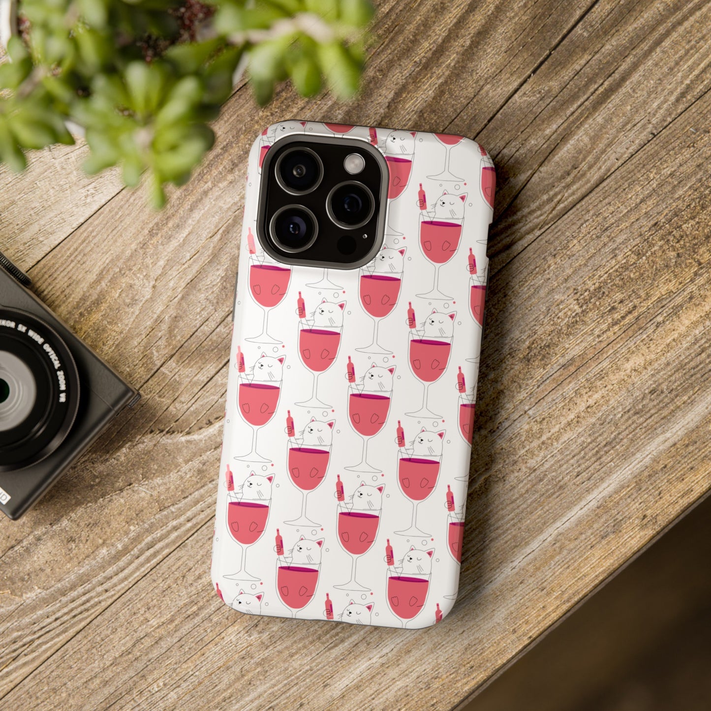 Wine Cat Cute Magnetic Tough Cases for Iphone 15